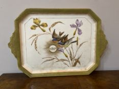 Large C19th pottery tray with birds