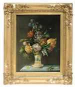 C19th oil painting of still life of flowers