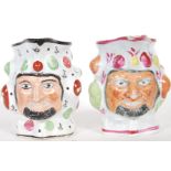 Two prattware satyr mask jugs