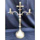 C18th brass candelabra with church cross