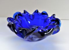 Murano Cobalt Blue Biomorphic Art Glass Bowl