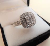 Diamond Cluster Ring in Platinum Plated 925 Sterling Silver