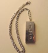 Sterling Solid Silver Ingot 23 inch chain 39 grams