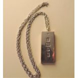 Sterling Solid Silver Ingot 23 inch chain 39 grams