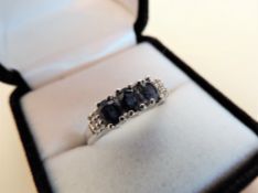 Sterling Silver Sapphire & Diamond Ring