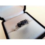 Sterling Silver Sapphire & Diamond Ring