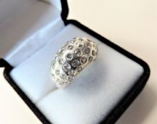 Sterling Silver Dome Ring with White Gemstones