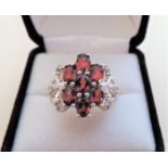 Sterling Silver Garnet Flower Cluster Ring