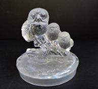 Vintage Art Glass Sculpture Owl & Owlets