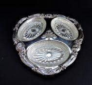 Vintage Silver Plate & Glass Hor d'oeuvres Serving Dish