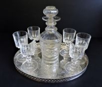 Antique Decanter Drinks Set & Mappin & Webb Silver Plated Tray