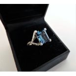 Blue Topaz Emerald Cut Ring 4carat in Sterling Silver