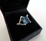 Blue Topaz Emerald Cut Ring 4carat in Sterling Silver