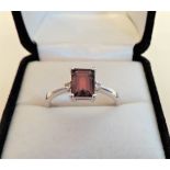 Sterling Silver 1.7ct Emerald Cut Garnet Ring