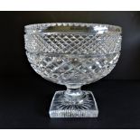 Large Antique 19th Century Crystal Fruit Bowl Raised on Square Foot