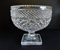 Large Antique 19th Century Crystal Fruit Bowl Raised on Square Foot