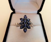 Sterling Silver 10 Stone 3 carat Sapphire Cluster Ring