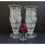 Matching Pair of Art Deco Glass Vases 25cm Tall