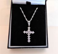 Sterling Silver White Sapphire Cross Pendant Necklace
