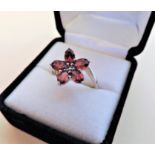 Sterling Silver Garnet Flower Shaped Ring