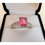 Sterling Silver 3.40 carat Pink Topaz & Diamond Ring