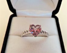 Heart Shaped Pink Topaz Ring in Sterling Silver