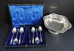 Antique Silver Plate Tea Spoons & Sugar Bowl Set