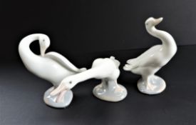 Set of 3 Lladro Porcelain Geese