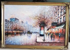 Parisian Landscape Oil on Canvas Signed P. Sanchez Large 40" wide