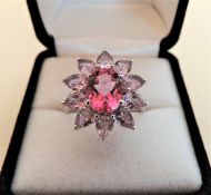 3.15 carat Pink Sapphire & 2carat Tanzanite Sterling Silver Ring