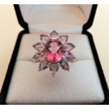 3.15 carat Pink Sapphire & 2carat Tanzanite Sterling Silver Ring