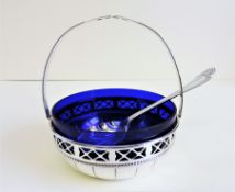 Vintage Silver Plate & Blue Glass Preserve Dish