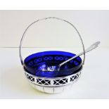 Vintage Silver Plate & Blue Glass Preserve Dish