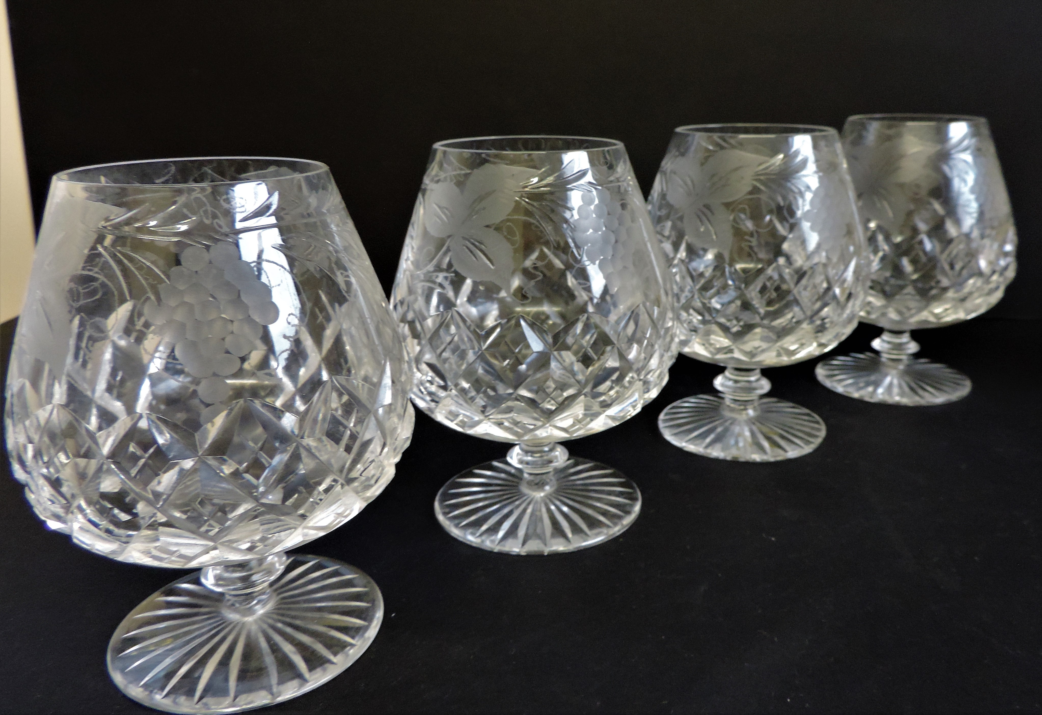 Vintage Etched Cut Crystal Brandy Balloons & Decanter - Image 3 of 10