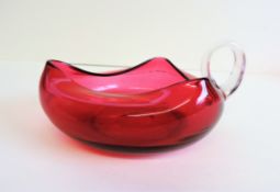 Victorian Cranberry Glass Dish with Handle