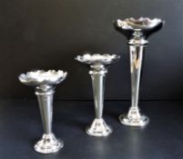 Trio Art Deco Silver Plated Trumpet Vases