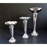 Trio Art Deco Silver Plated Trumpet Vases