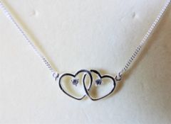 Sterling Silver & Cubic Zirconia Love Hearts Necklace