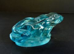 Vintage Aqua Blue Art Glass Frog Paperweight