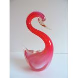 Vintage Murano Glass Pink Swan Cranberry and Pink 26cm Tall