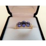 Sterling Silver Gilt Tanzanite & Diamond Ring