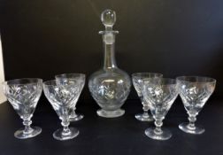 Vintage Crystal Decanter and Glasses Drinks Set