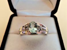 Sterling Silver 1.1 carat Aquamarine & Diamond Ring