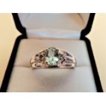 Sterling Silver 1.1 carat Aquamarine & Diamond Ring