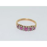 9Ct Yellow Gold 5 Stone Ruby & Diamond Half Hoop Ring