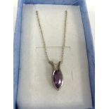 Silver Tear Drop Amethyst Pendant And Chain