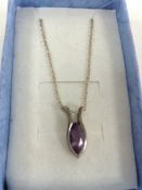 Silver Tear Drop Amethyst Pendant And Chain