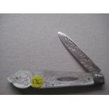 Edwardian Mother of Pearl Hafted Silver Bladed Folding Fruit Knife