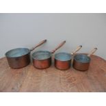 4 small French tinned lined copper saucepans