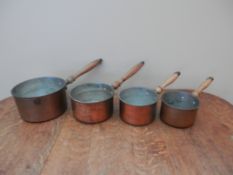 4 small French tinned lined copper saucepans